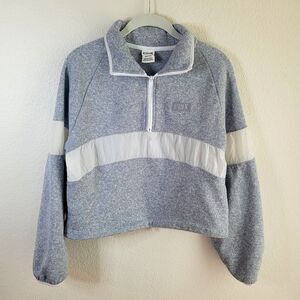 Victorias Secret Pink Sweater Small Knit Crop Gray 1/2 Zip Cinch Waist